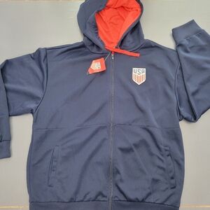 New Men's U.S. Soccer Icon Sports Full Zip Hoodie Jacket Striker Blue XXL
